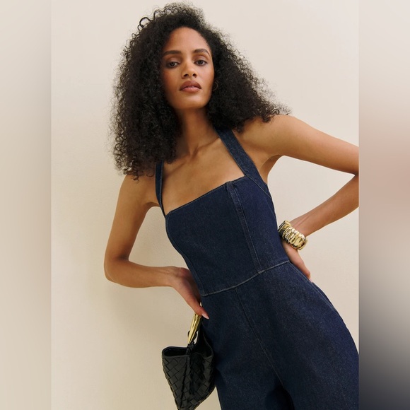 Reformation Danna Halter Denim Jumpsuit - Picture 2 of 4